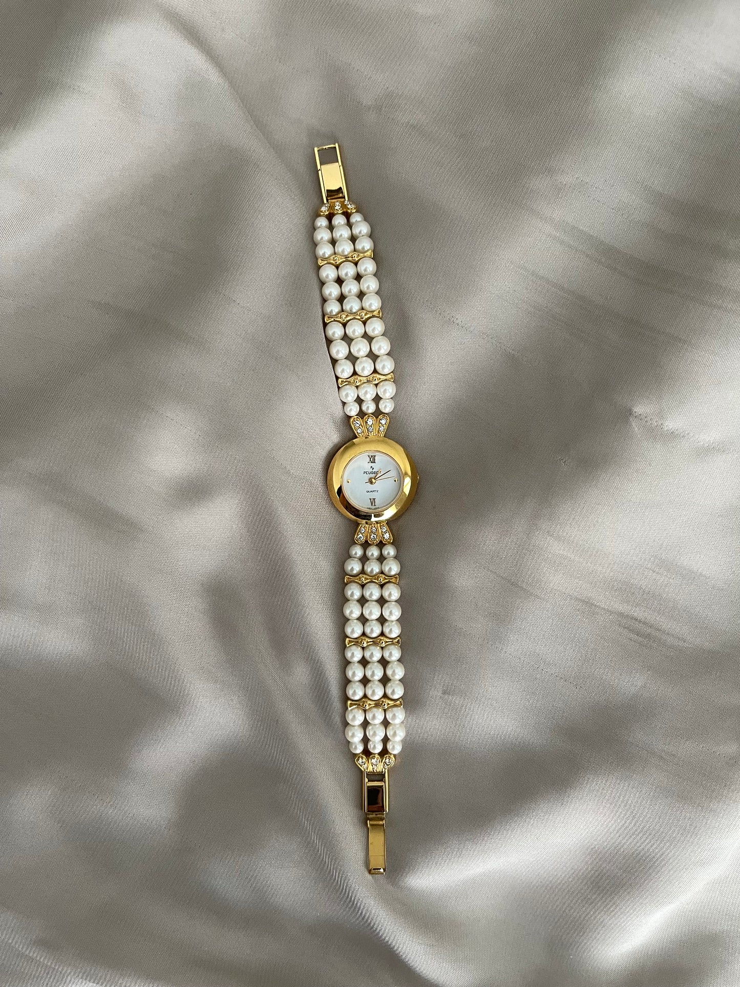 *Working* Rare Peugeot Gold-Tone Pearl Watch