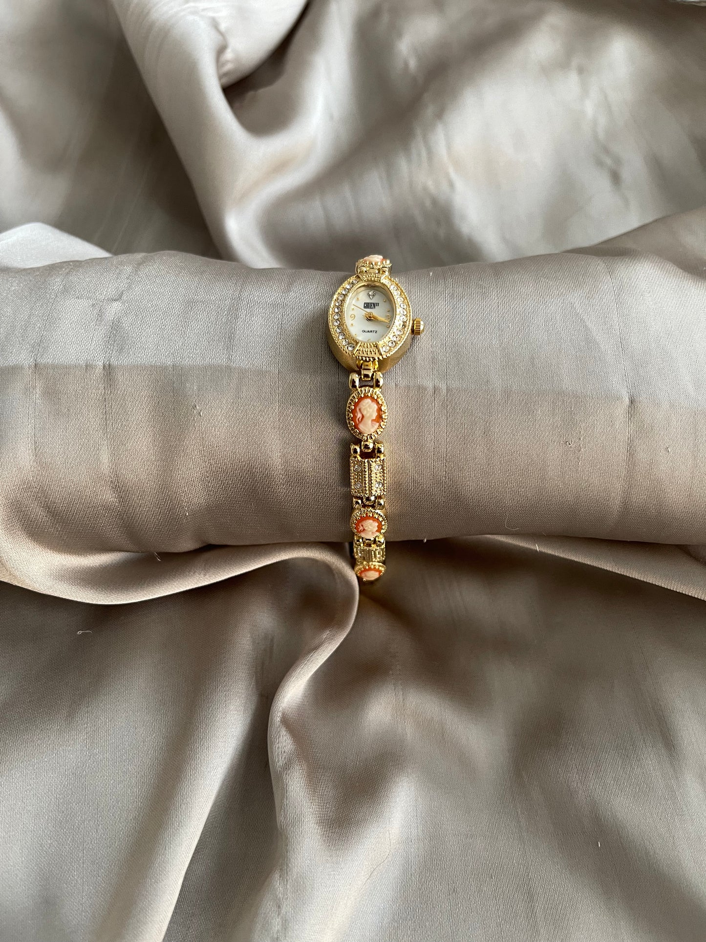 Peach Gold-Tone Cameo Watch