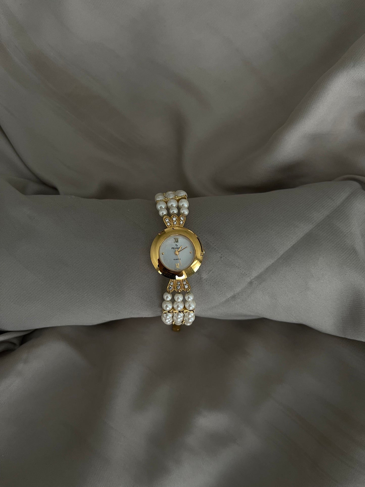 *Working* Rare Peugeot Gold-Tone Pearl Watch