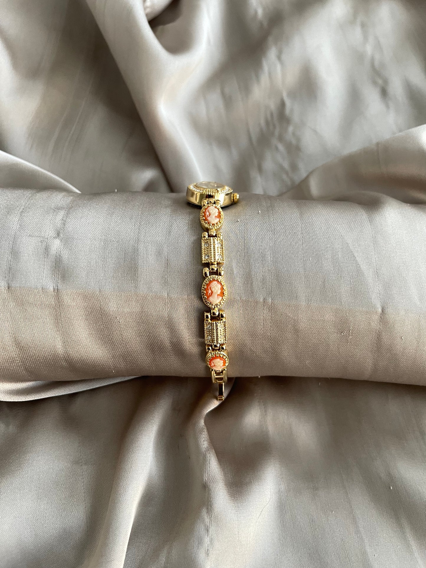 Peach Gold-Tone Cameo Watch