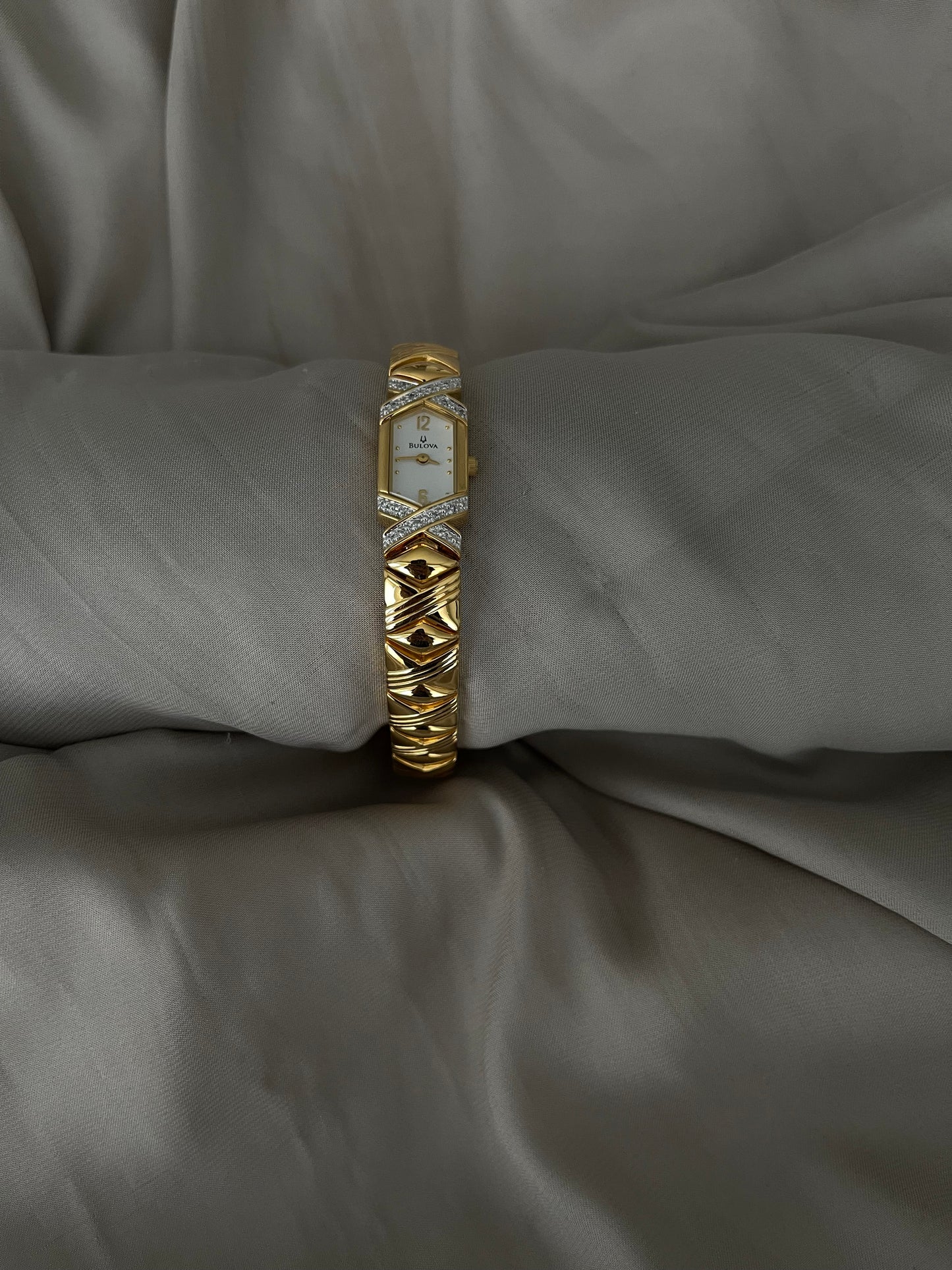 *Working* Bulova Gold-Tone Diamond Cuff Watch