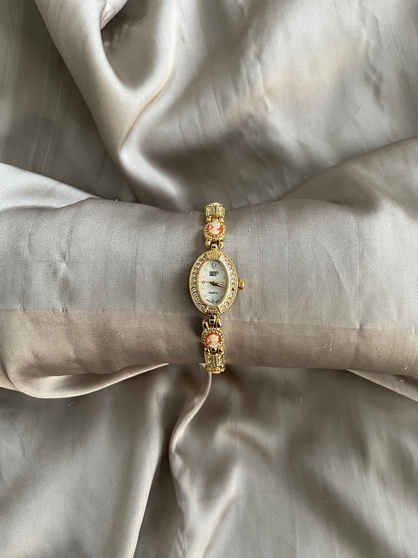 Peach Gold-Tone Cameo Watch