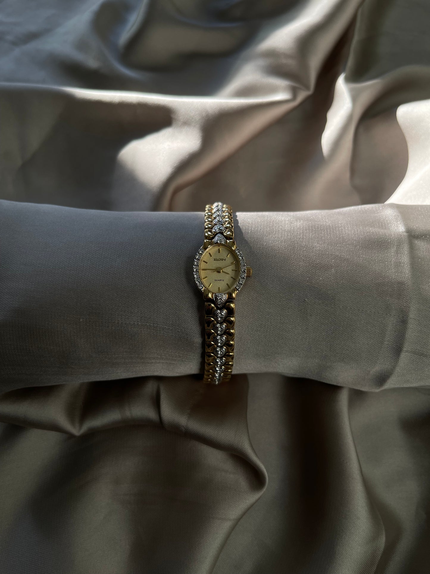 *Working* Silver Crystal Heart Gold-Tone Watch