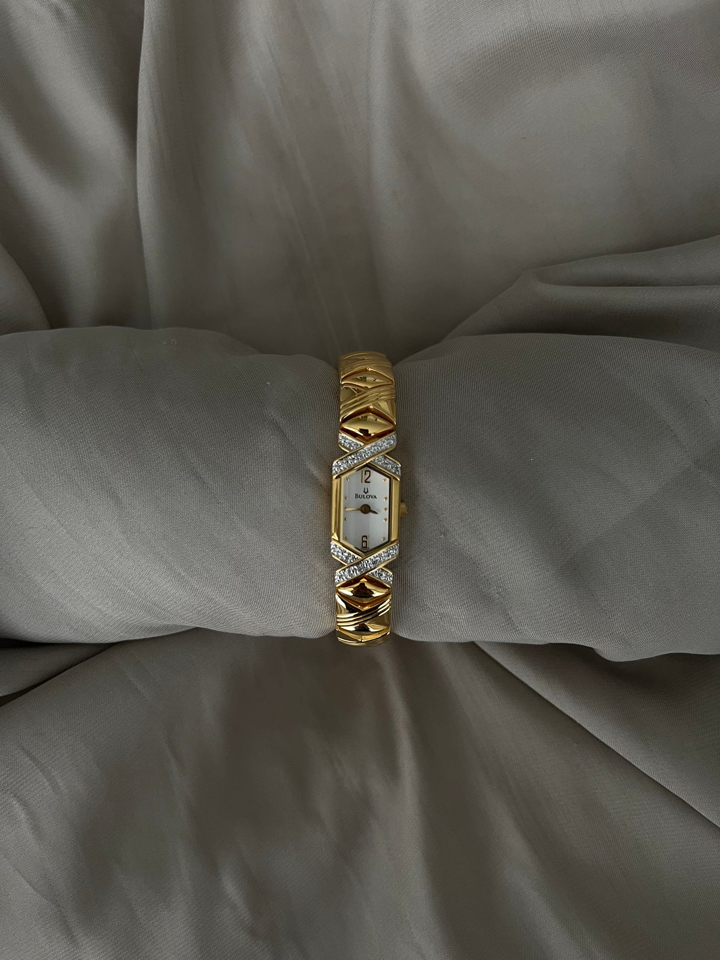 *Working* Bulova Gold-Tone Diamond Cuff Watch