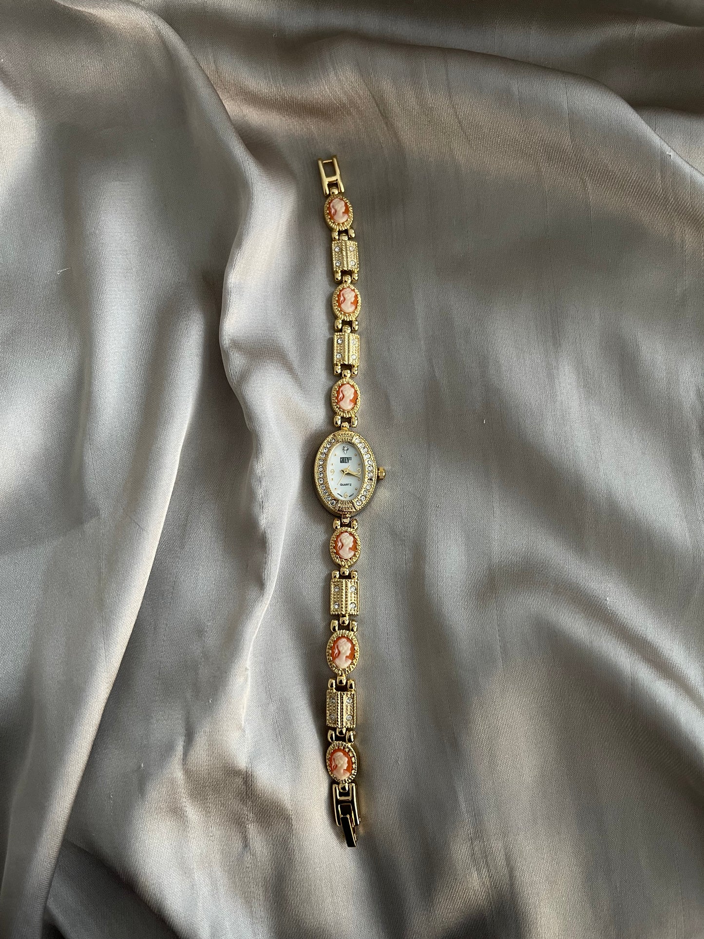 Peach Gold-Tone Cameo Watch