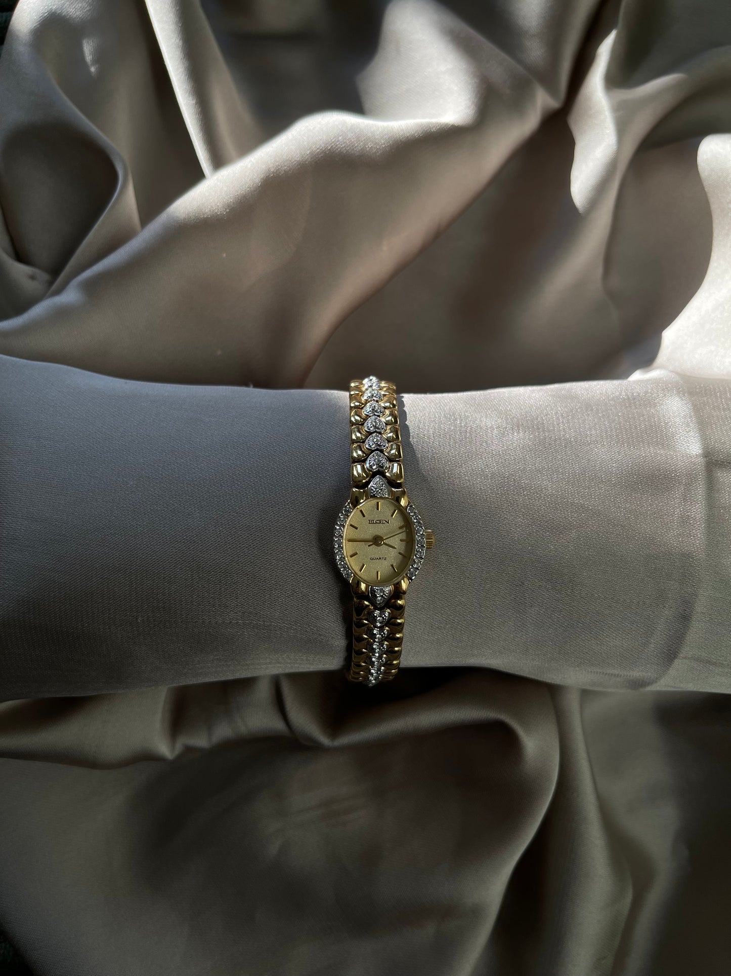 *Working* Silver Crystal Heart Gold-Tone Watch