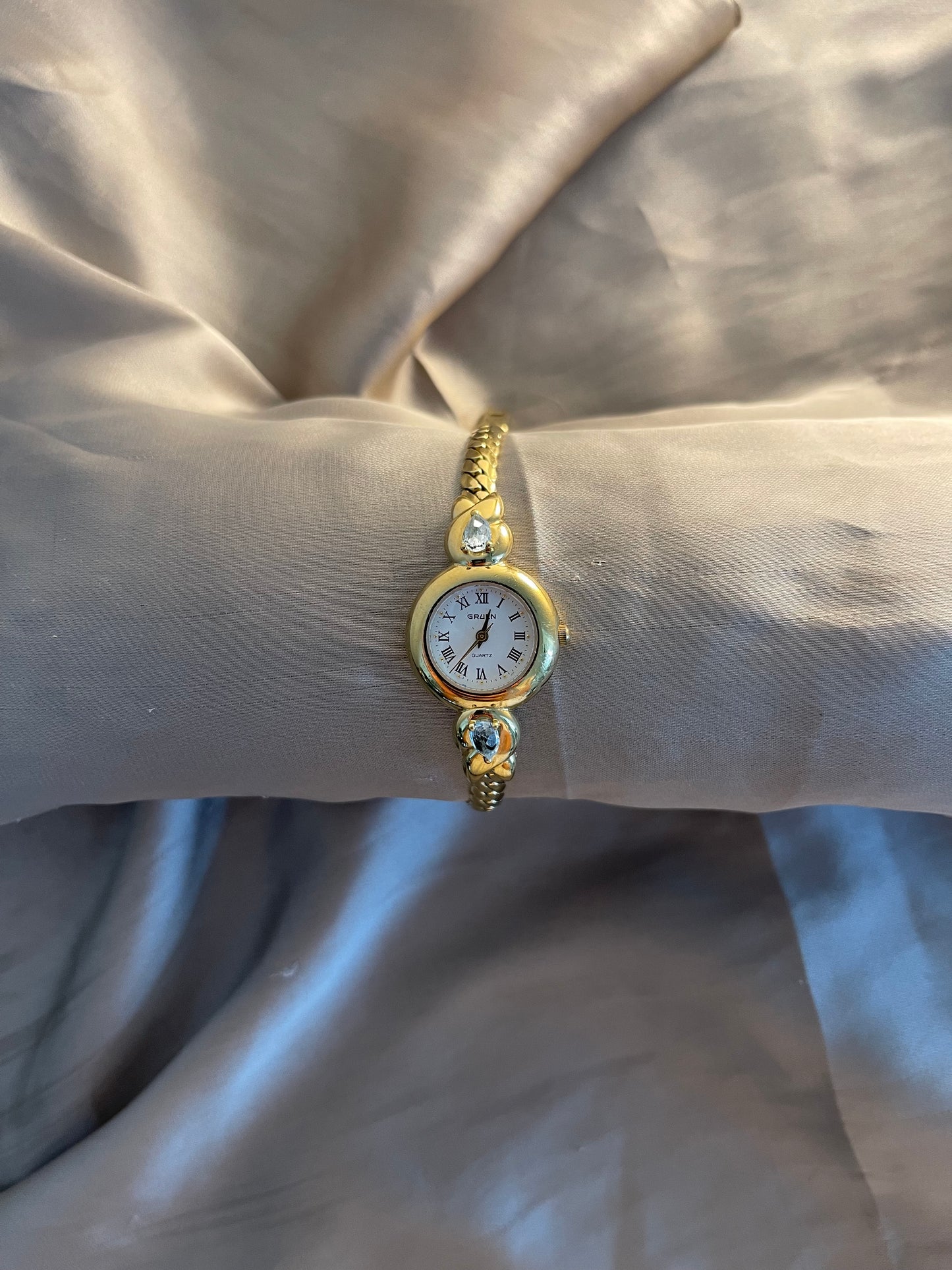*Working* Blue Topaz Quartz Gold-Tone Watch