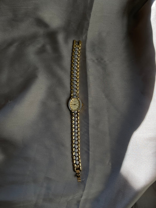 *Working* Silver Crystal Heart Gold-Tone Watch