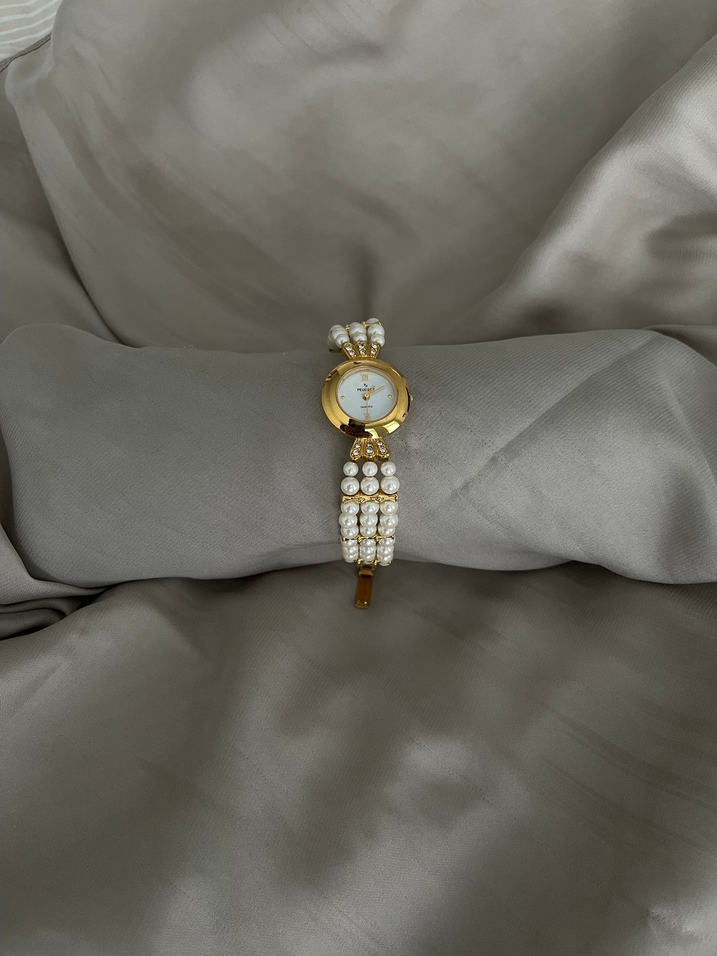 *Working* Rare Peugeot Gold-Tone Pearl Watch