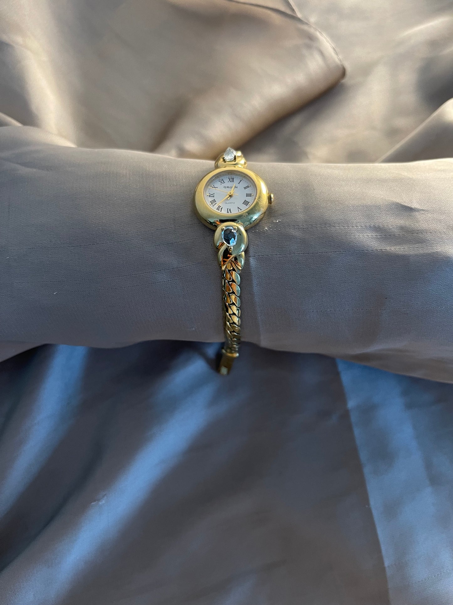 *Working* Blue Topaz Quartz Gold-Tone Watch