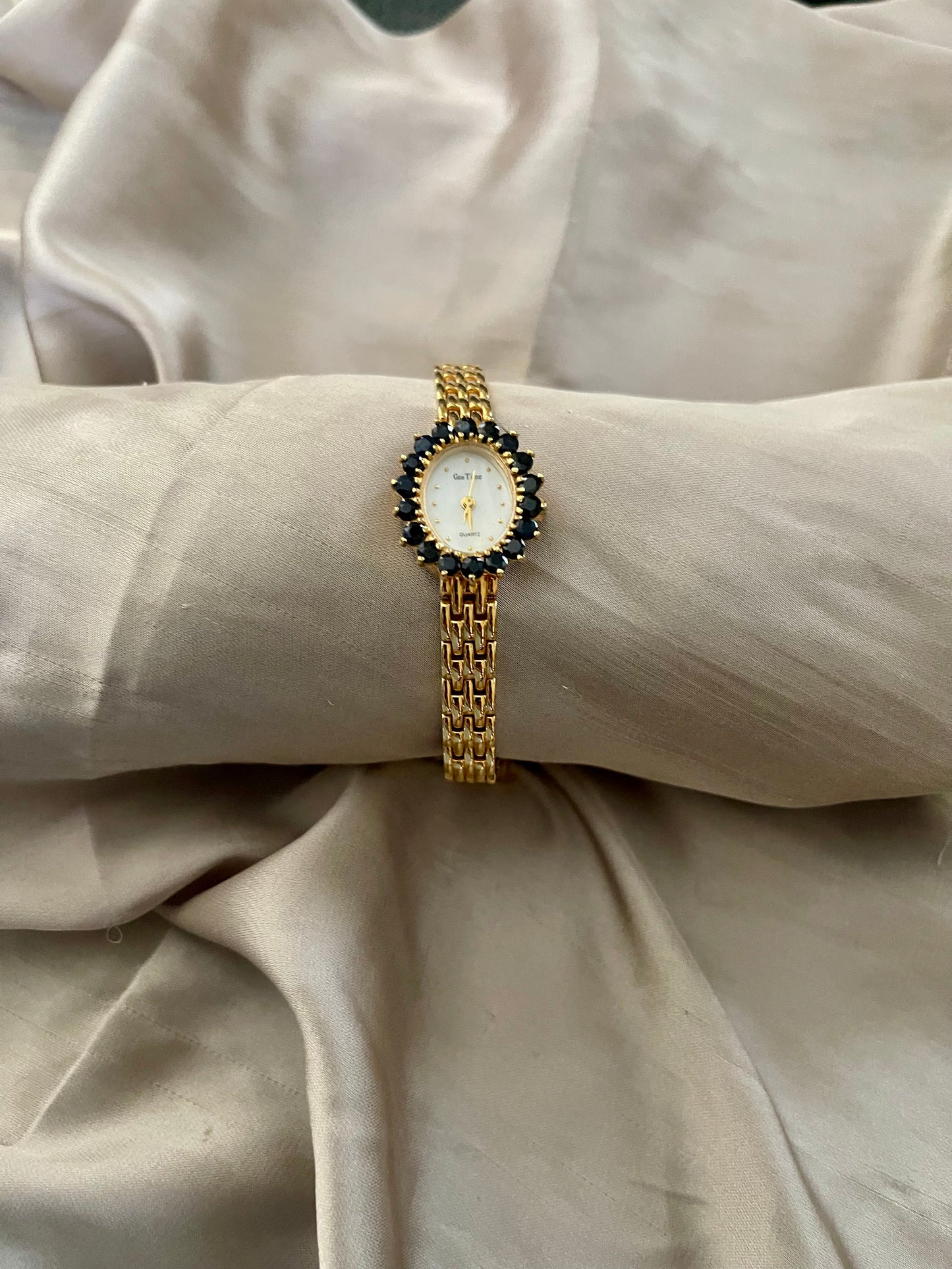 *Working* 1960's Sapphire Bezel Gold-Tone Watch