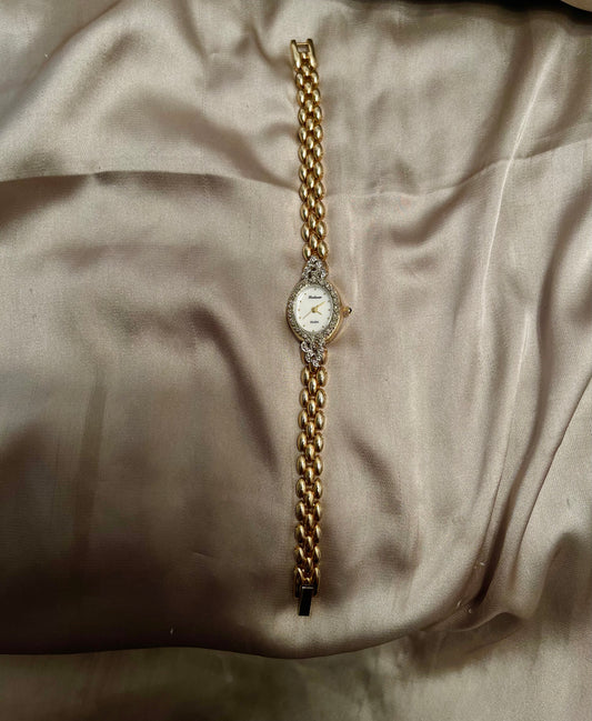 *Working* Silver Crown Bezel Gold-Tone Watch