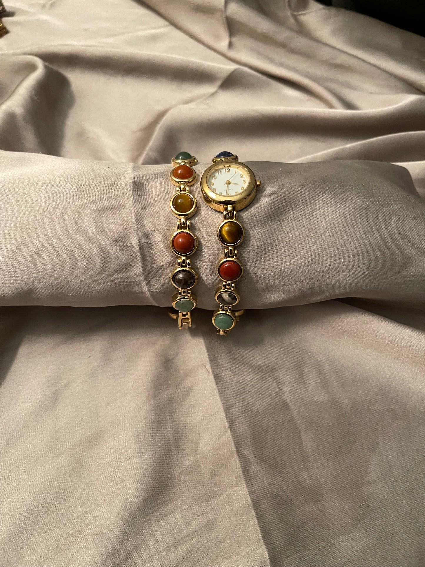 *Working* Rare Multicolor Stone Bracelet Watch Set