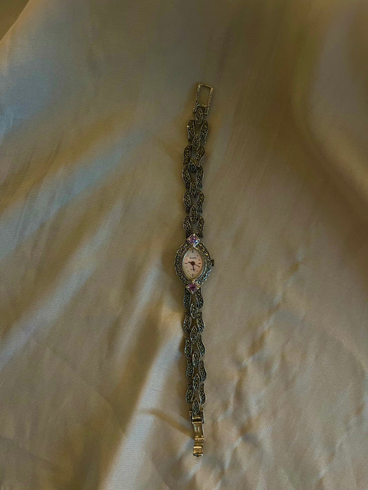 Silver-Tone Marcasite and Amethyst Watch