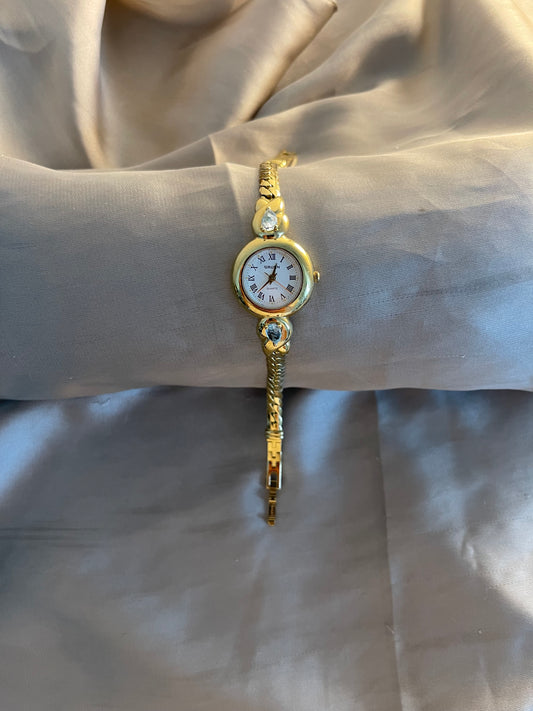 *Working* Blue Topaz Quartz Gold-Tone Watch