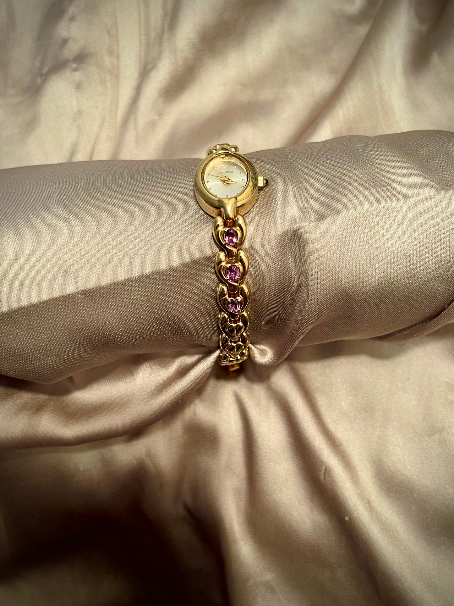 *Working* Purple Heart Band Gold-Tone Watch