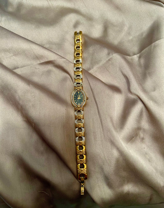*Working* RARE Bulova Two Tone Black Dial Watch