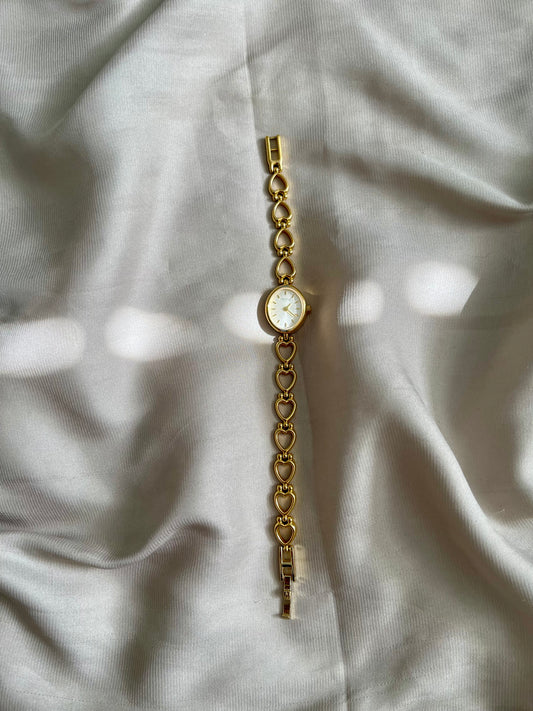 *Working* Bulova Heart Band Gold-Tone Watch