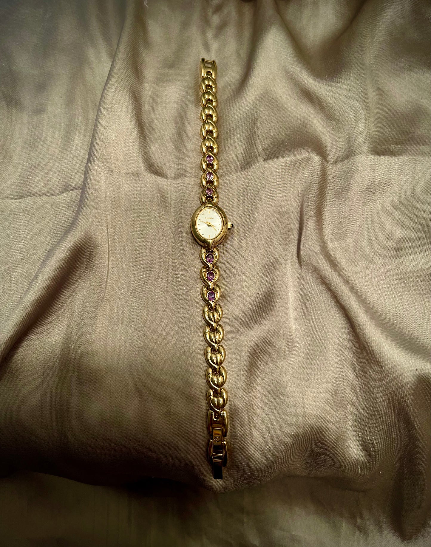 *Working* Purple Heart Band Gold-Tone Watch