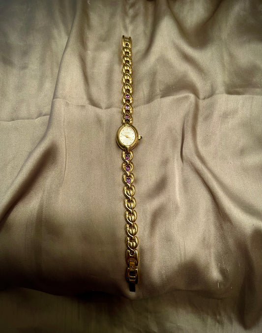 *Working* Purple Heart Band Gold-Tone Watch