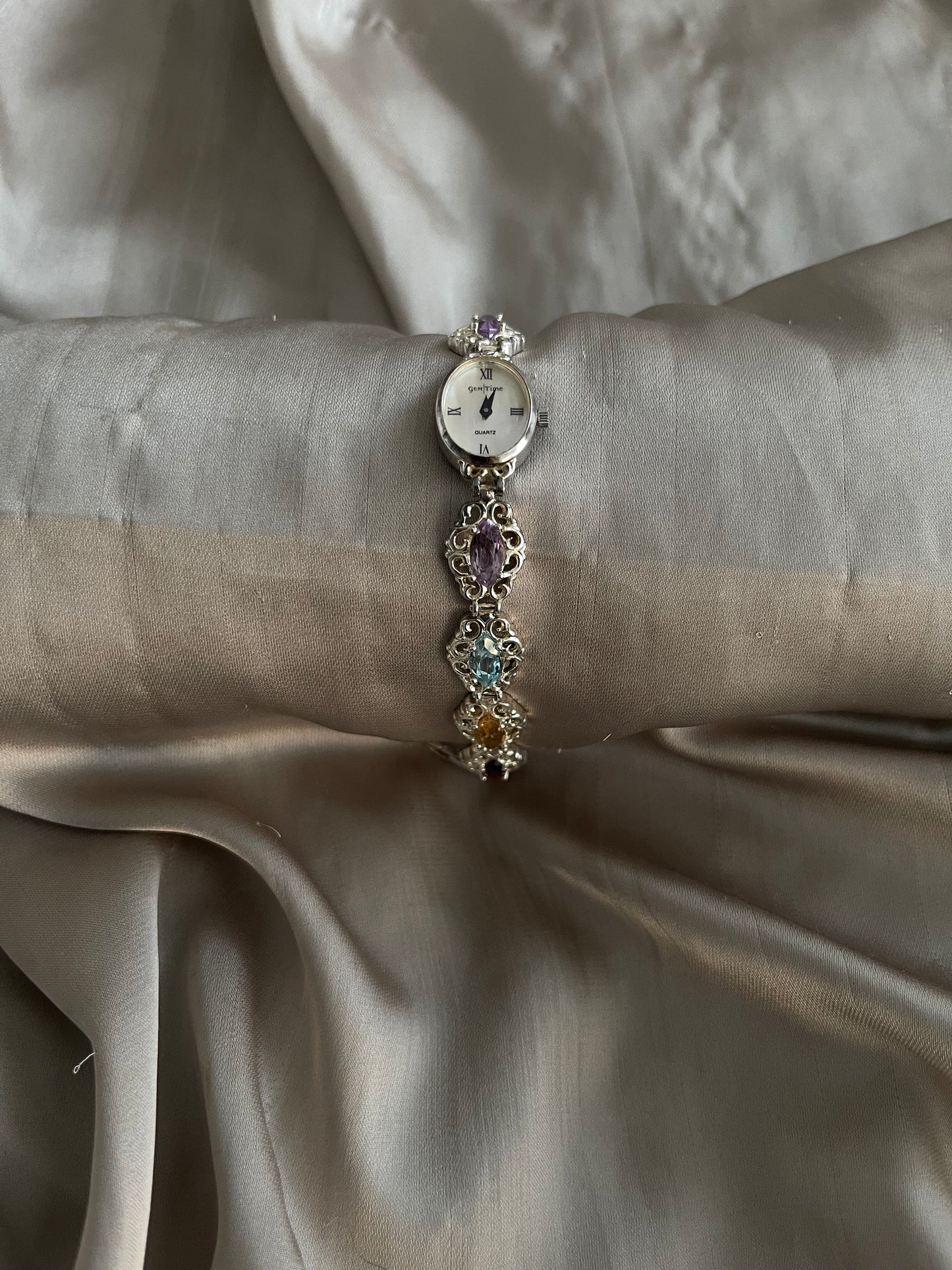*Working* Gemstone Embedded  Silver-Tone Watch