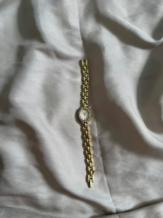 *Working* Crystal Bezel Gold-Tone Watch