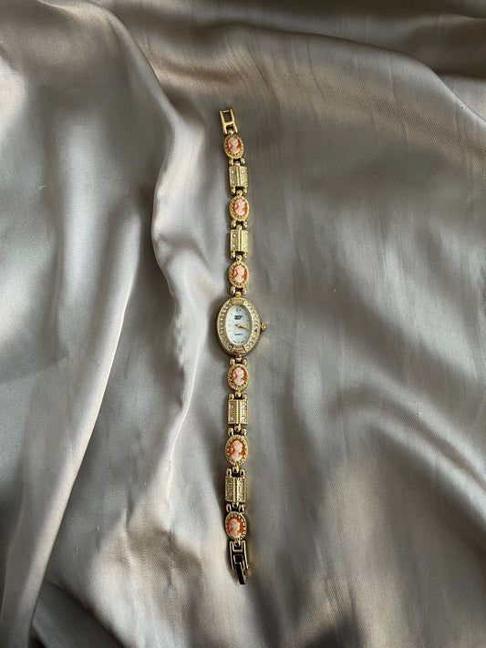 Peach Gold-Tone Cameo Watch