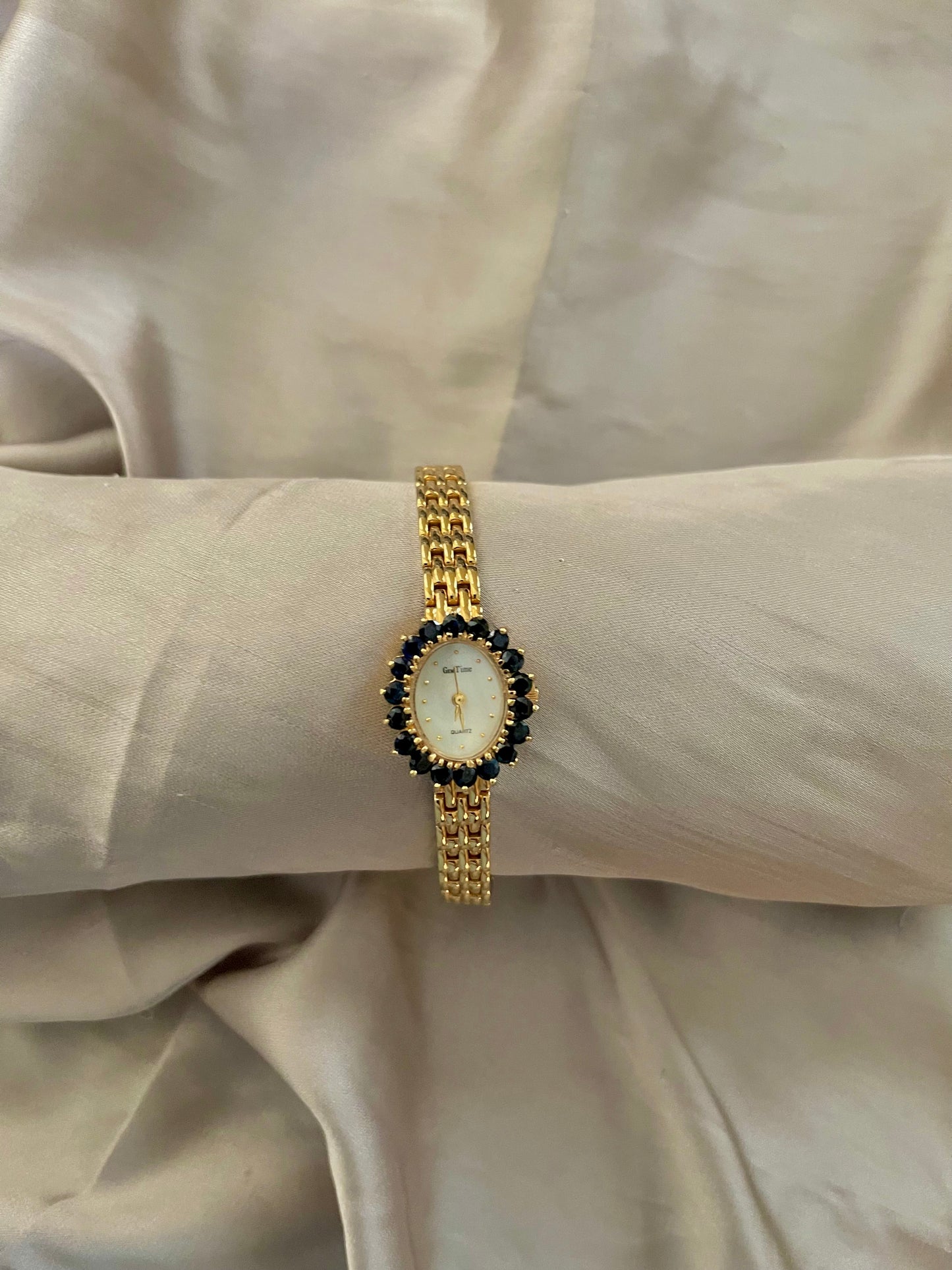 *Working* 1960's Sapphire Bezel Gold-Tone Watch