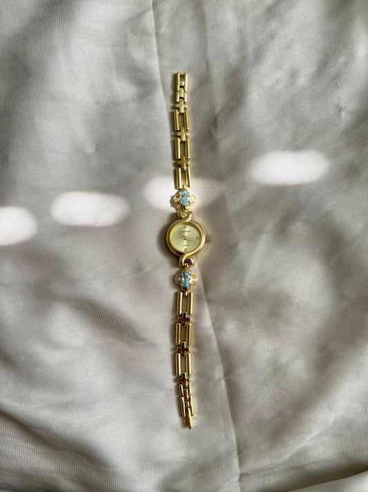 *Working* Blue Gem Gold-Tone Watch