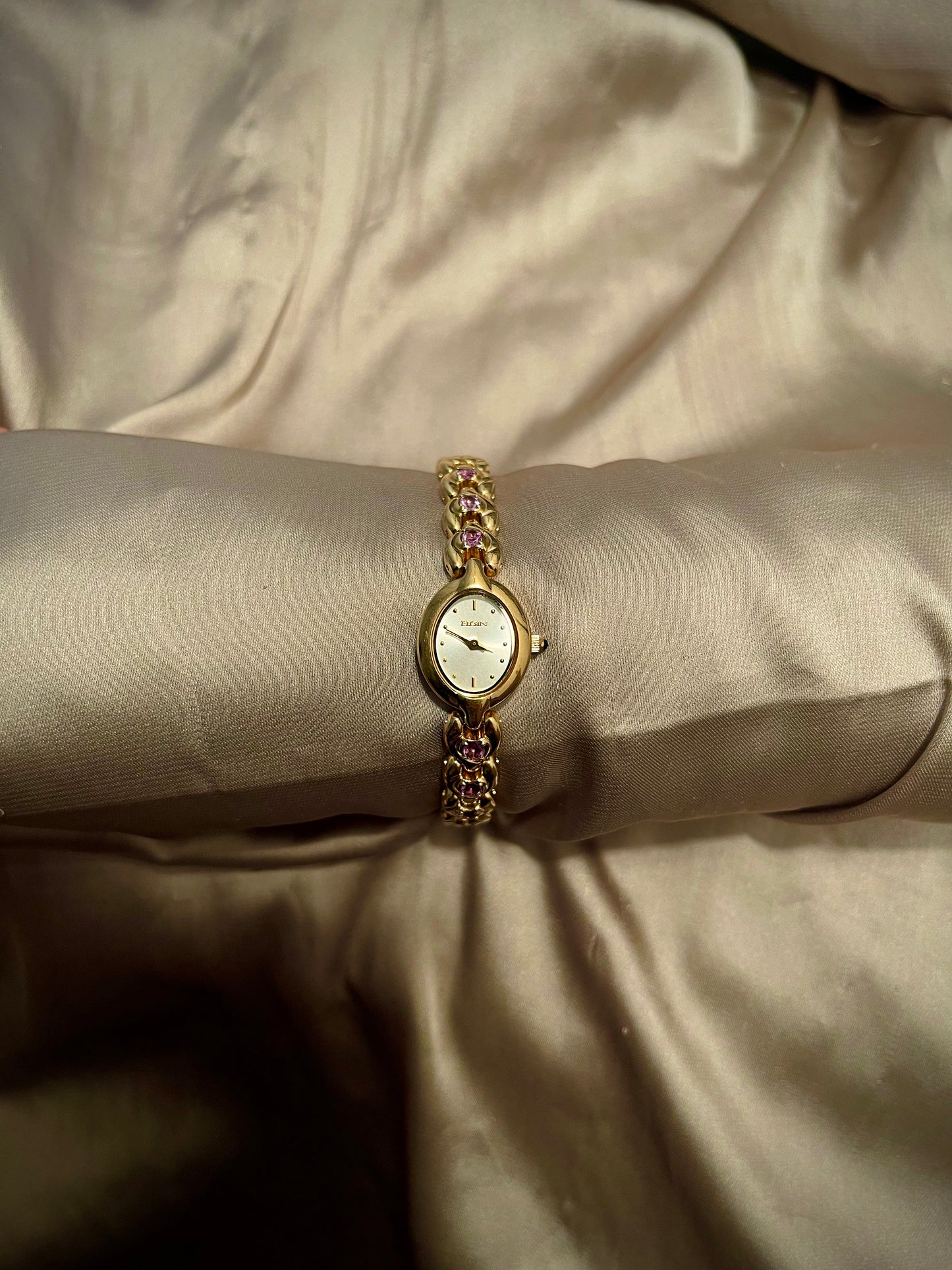 *Working* Purple Heart Band Gold-Tone Watch