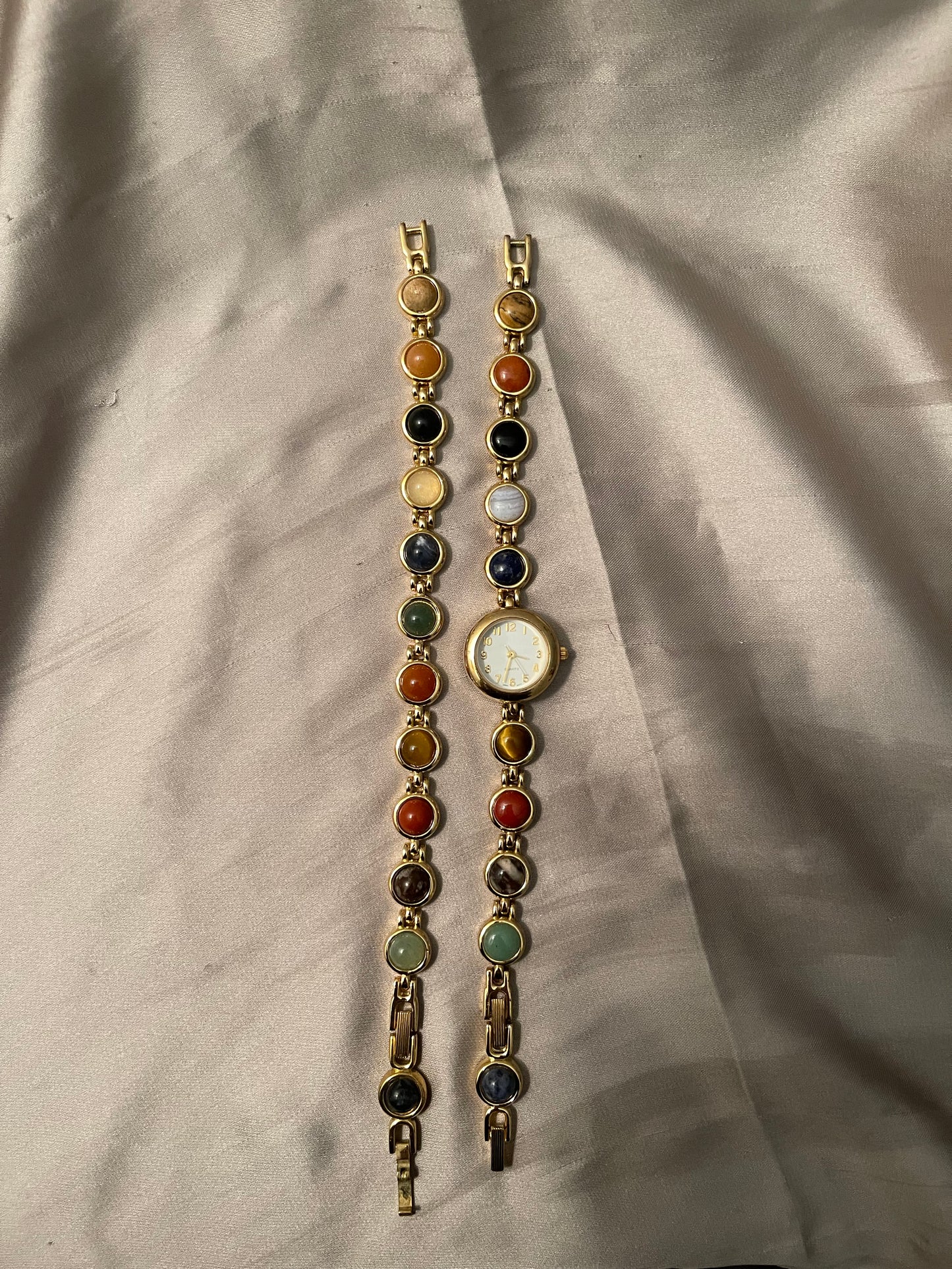 *Working* Rare Multicolor Stone Bracelet Watch Set