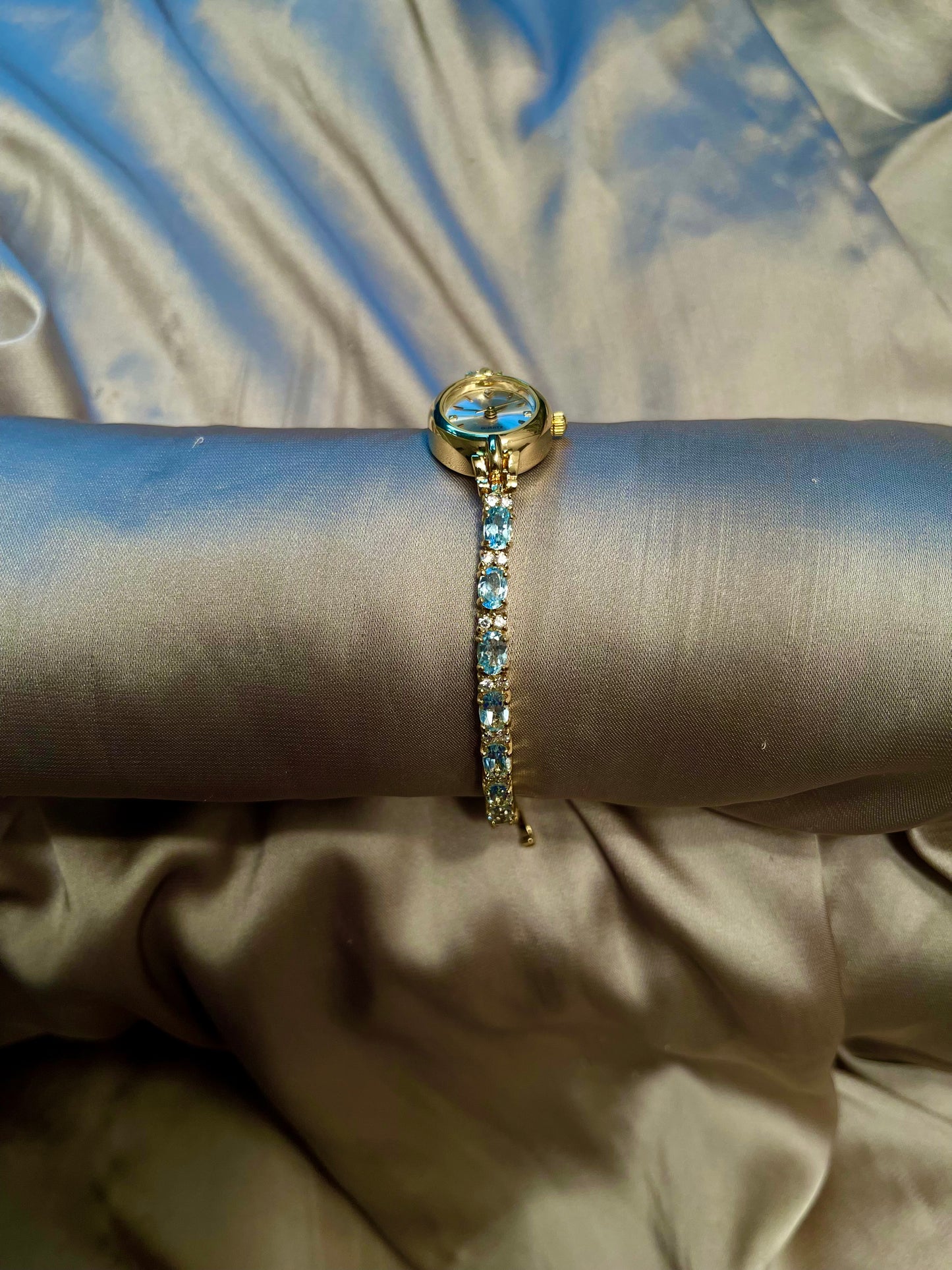 *Working* Icy Blue Aquamarine Color Tennis Watch