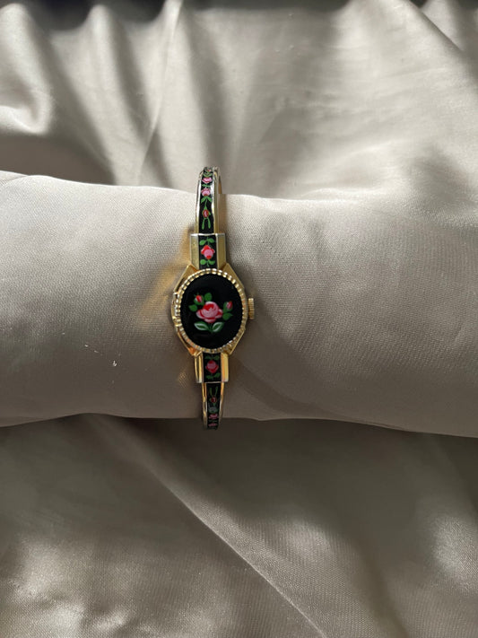 *Working* 80's Hand Painted Black Peekaboo Watch
