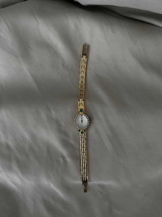 Genuine Emerald Bezel Gold-Tone Watch