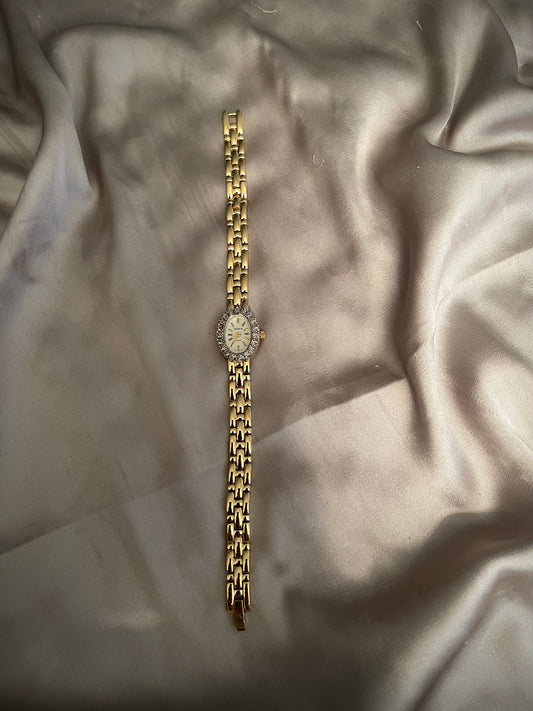 *Working* Silver Crystal Bezel Gold-Tone Watch