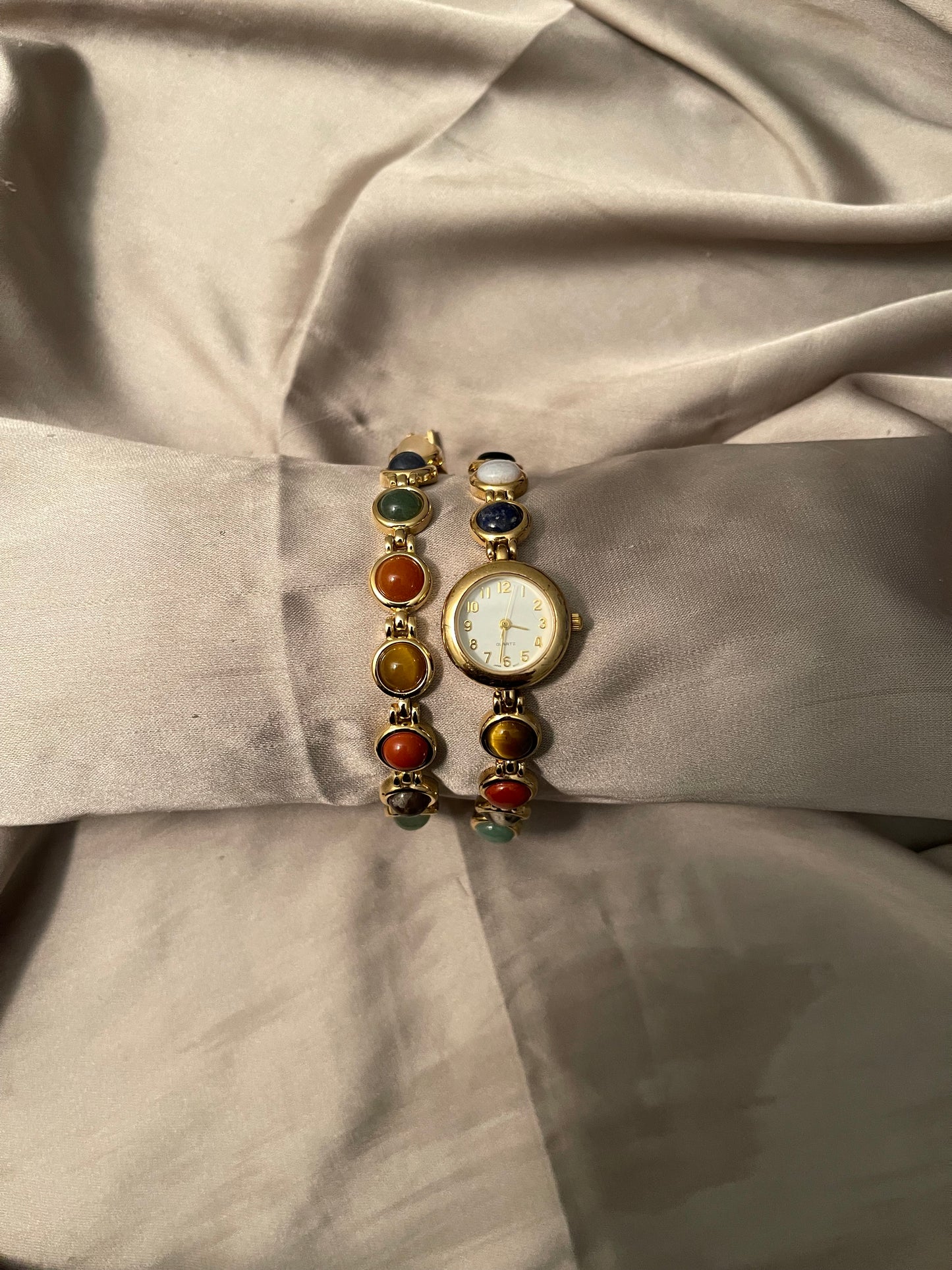 *Working* Rare Multicolor Stone Bracelet Watch Set