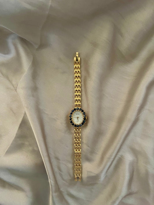 *Working* 1960's Sapphire Bezel Gold-Tone Watch