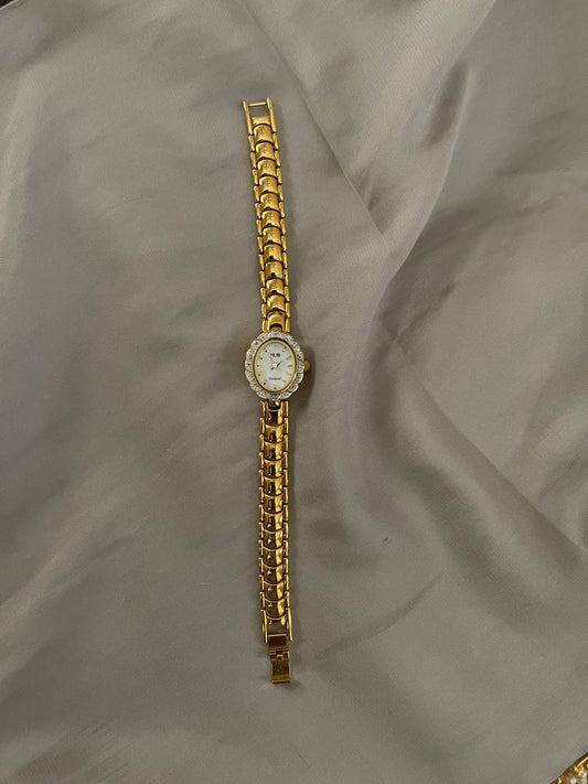 *Working* Floral Bezel Gold-Tone Watch